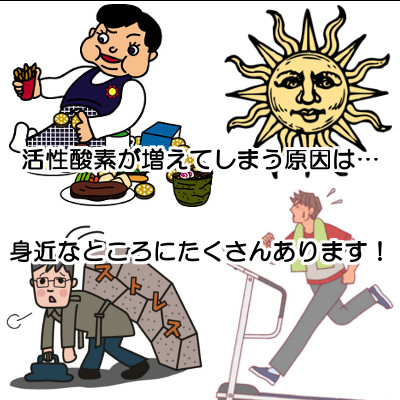 活性酸素が増える要因は身近に多く存在するのでたまにでいいので少しでも意識することが大事だと思います