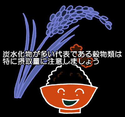 ほとんどが炭水化物で占める穀物類は食べ物の中で最も摂取量を気を付けるべきである