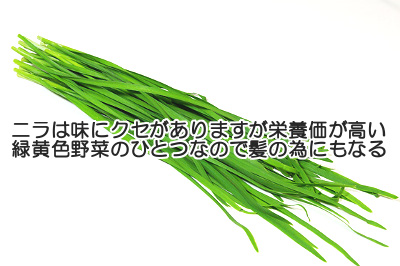 ニラは食べ方に注意すれば健康増進に役立つ緑黄色野菜なので育毛にもよい